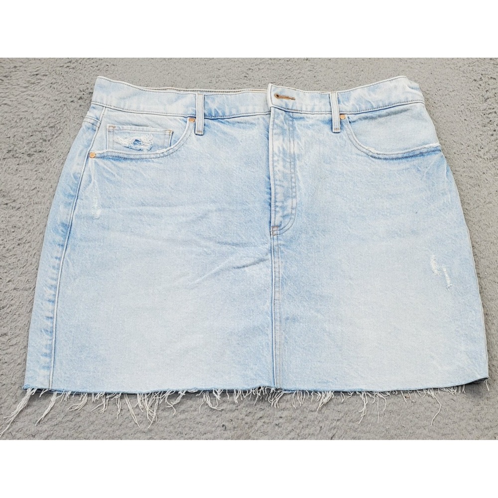 Express Mini Skirt Womens 14 Blue Denim Stretch Frayed Hem High Rise‎ Distressed